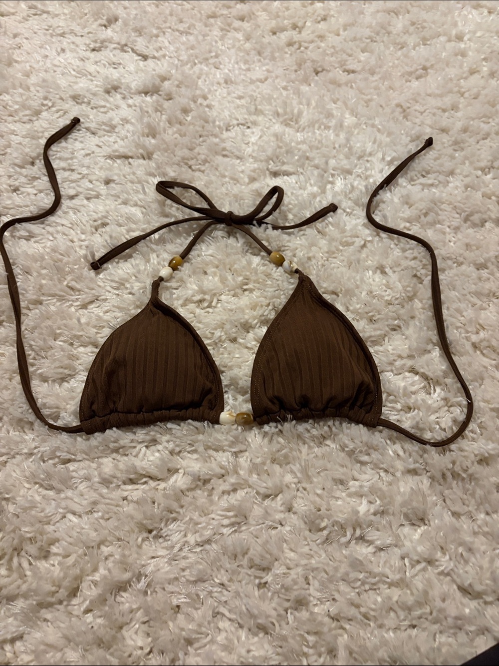 SHEIN Brown Ribbed Triangle Bikini Top
